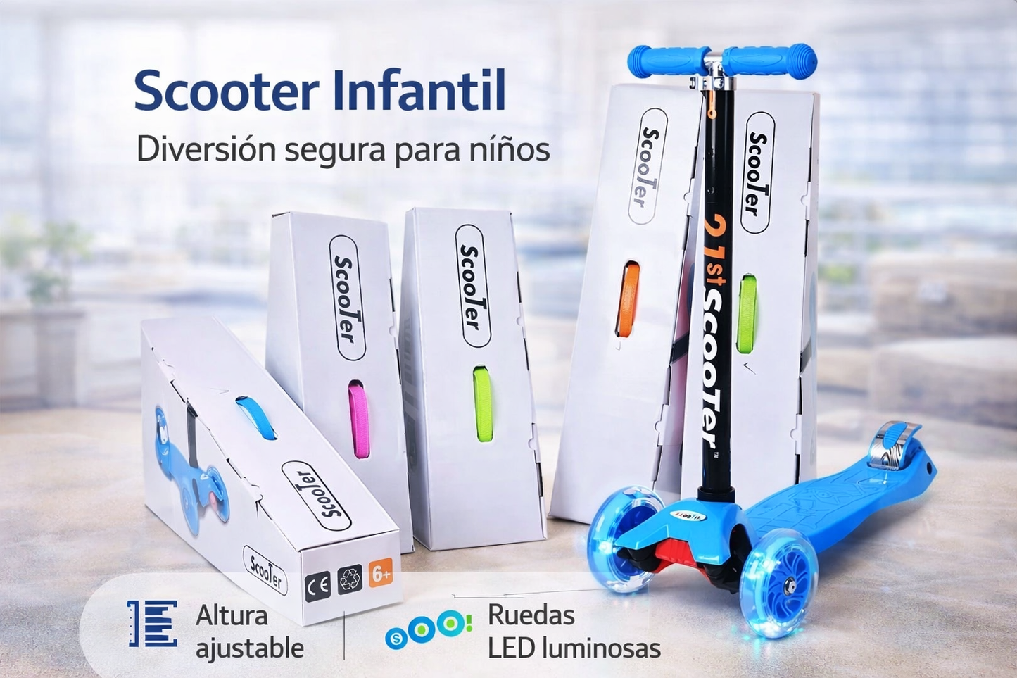 Scooter Monopatín Triple LED