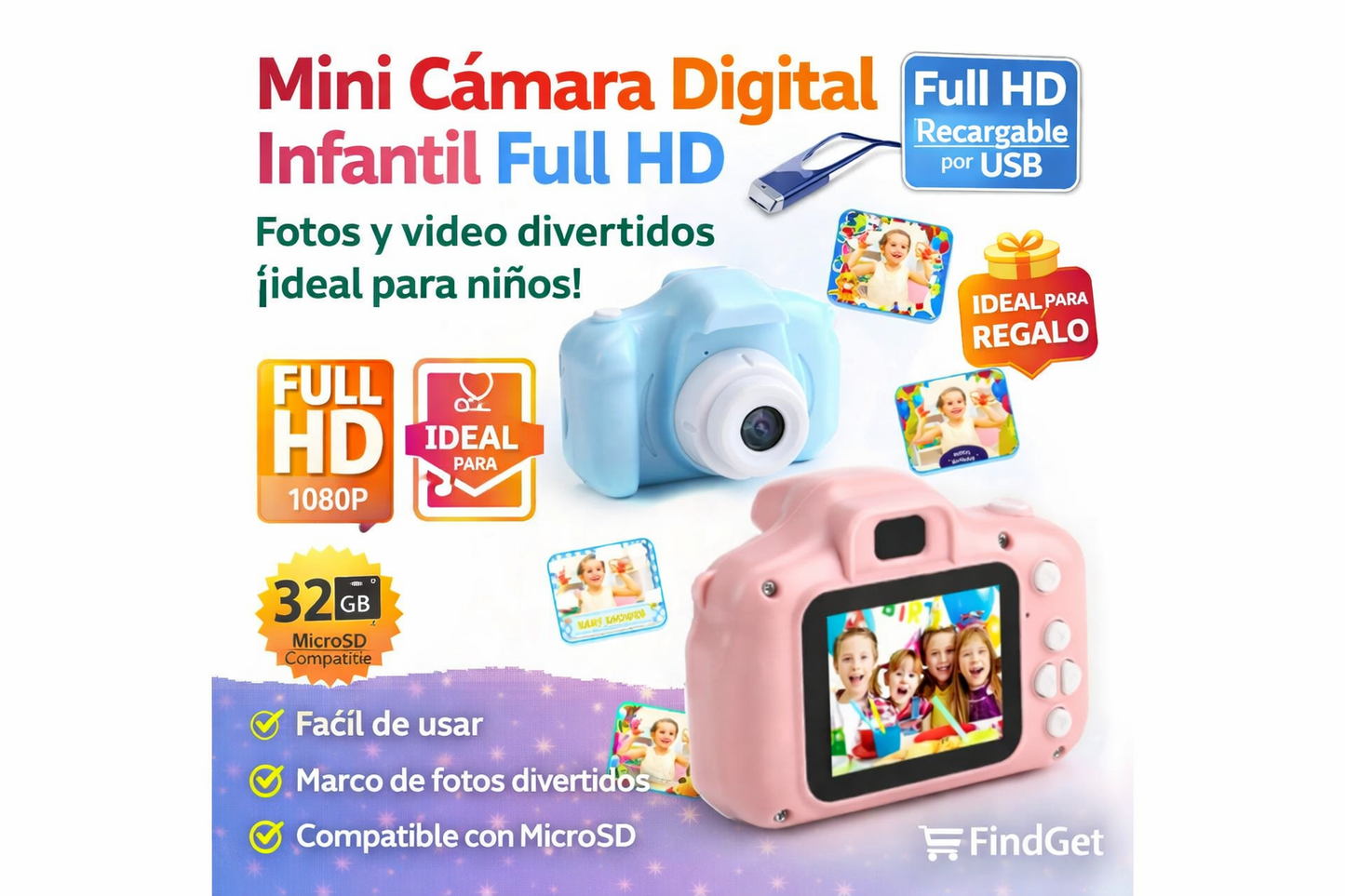 📸 Mini Cámara Digital Infantil Full HD – Recargable USB