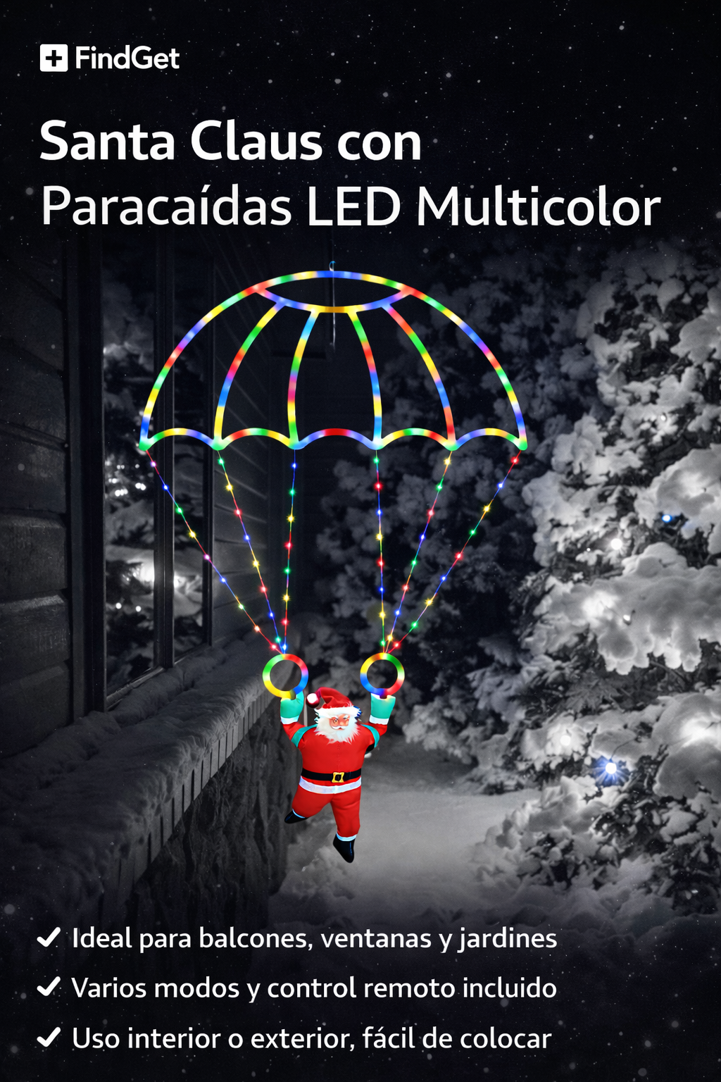 Santa Claus Aéreo con Paracaídas Multicolor LED
