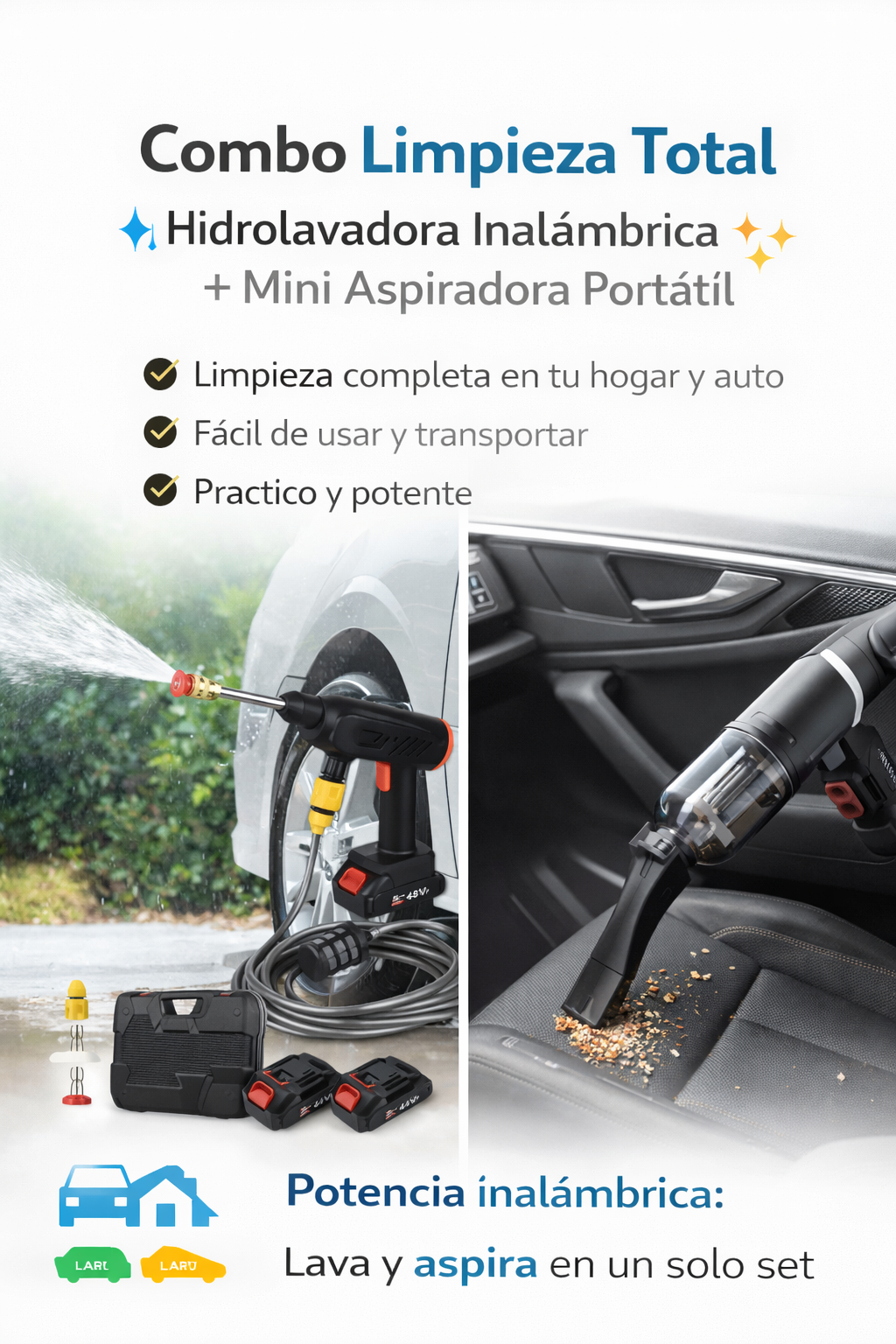 🔥 Combo Limpieza Completa: Hidrolavadora + Mini Aspirador