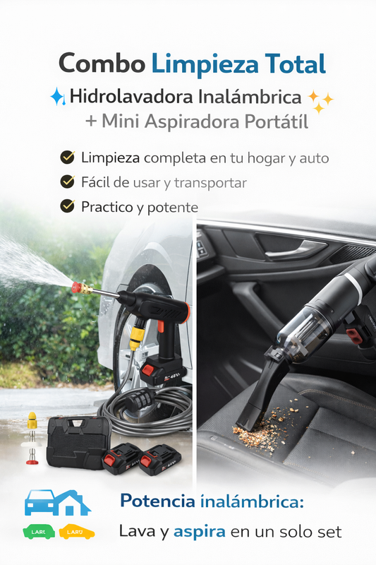 🔥 Combo Limpieza Completa: Hidrolavadora + Mini Aspirador